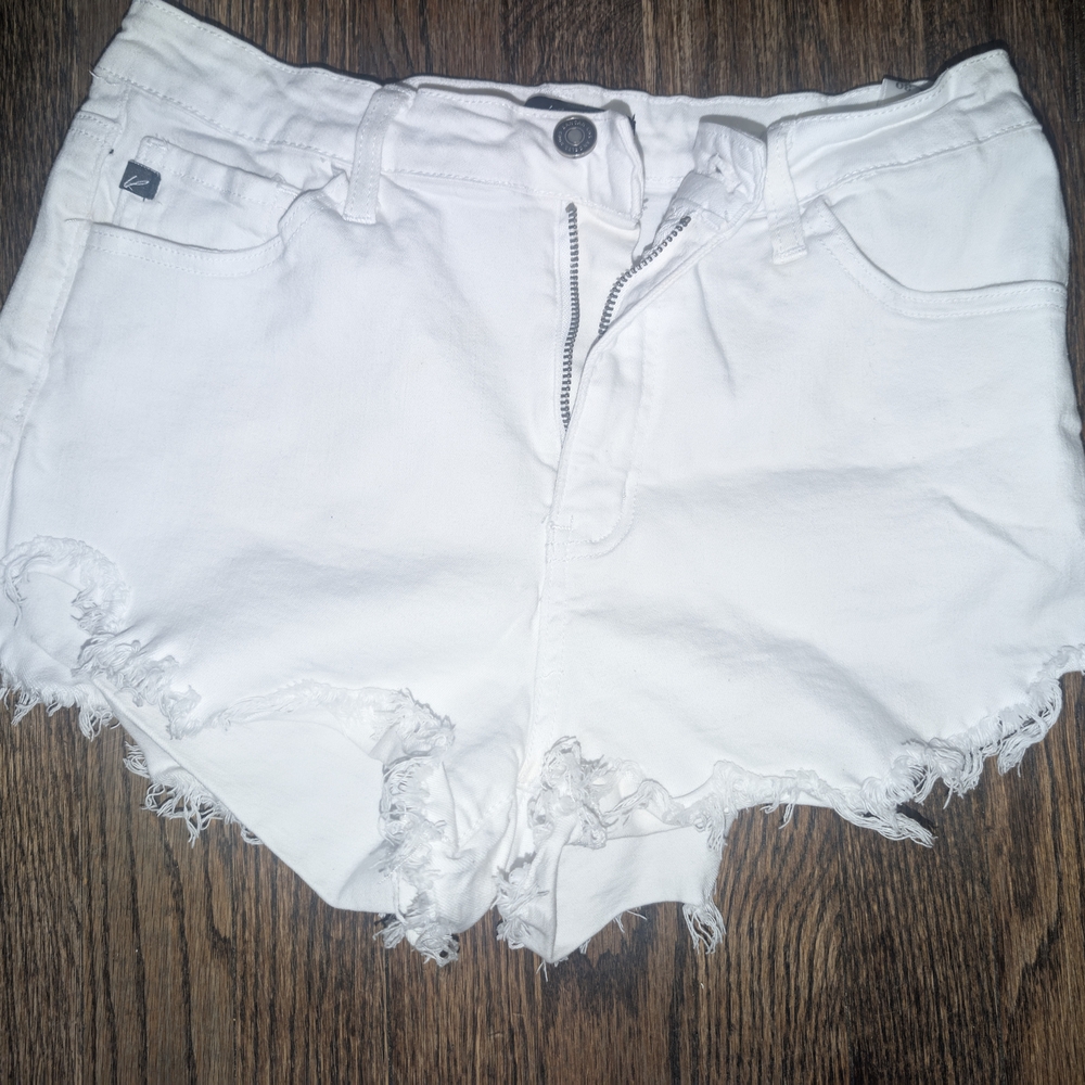 KanCan White High-Waisted Distressed Jean Shorts